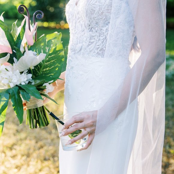 Gathered Tulle Cathedral Veil with Allover Glitter - Picture 5 of 6